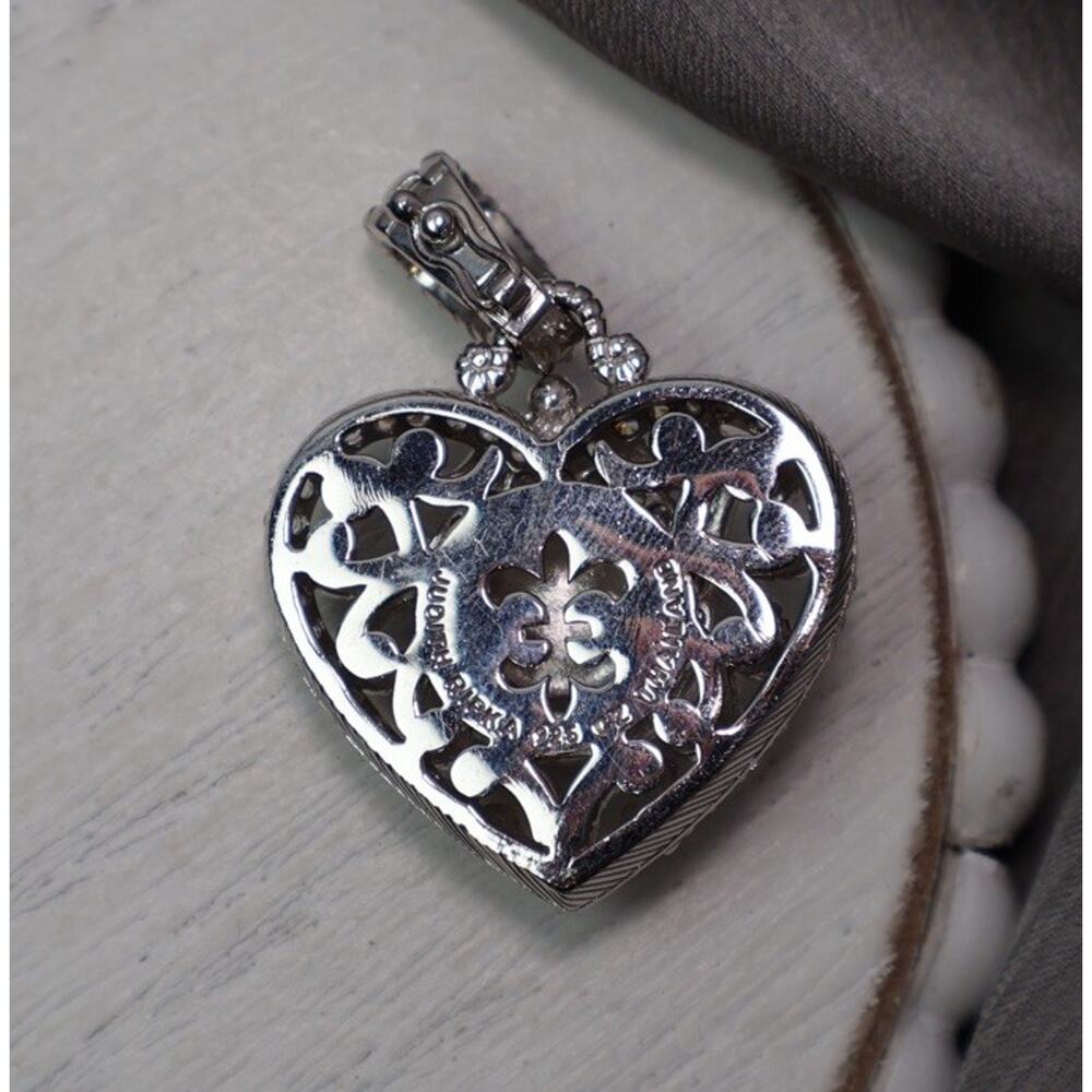 Judith Ripka Sterling Silver Chalcedony & Cz Heart Pendant 14.6G / 1.5in - Picture 2 of 5